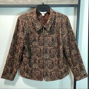 Vintage Paisley Butterfly Floral Collared Tapestry Carpet Zip Up Light Jacket